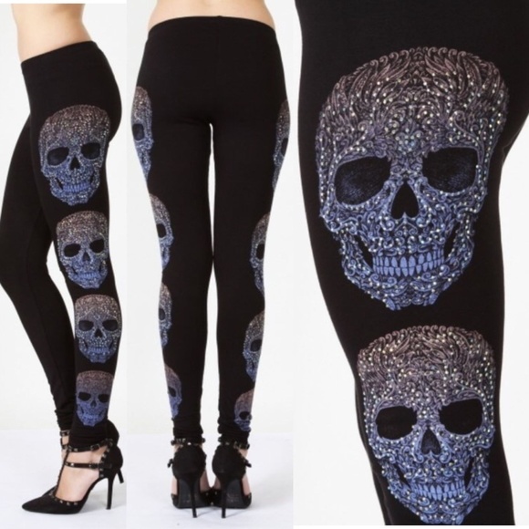 NEW VOCAL Skull Rhinestone Blingy Leggings Pants - Picture 1 of 4